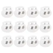 12Pcs Spring Cord Lock Toggle Stopper, Double Hole for Drawstring, White