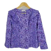 New Vineyard Vines Womens Floral Print Ruffle Button Front Top Blue Pink Size 6