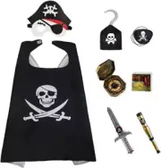 Ricjurzzty Pirate Costume Set for Kids Pirate Satin Cape, Pirate Hat, Pirate ...