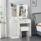 Dressing Table 6 Drawers Makeup Desk Dresser w/Mirror and Stool Bedroom White AU