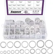 Swpeet 470Pcs Automotive Metric Oil Drain Plug Gasket Aluminum Flat Washer Assortment Kit, Including 18 Different Sizes - M6 M8 M10 M12 M14 M16 M18 M22 M24