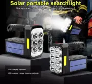 Solar Bright LED Flashlight USB Rechargeable Torch Camping Tent Hiking Lamp