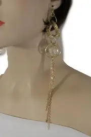 Showgirl Women Earrings Set Hook Fashion Jewelry Gold Metal Chain Tassel Fringes