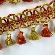 New BTY Scroll Gimp with Double Scalloped Tassel Trim Fringe Burnt Orange Gold