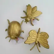 Set of 3 Gold Metal Bug Sculpture Art Wall Decor 5" long each NEW Daan Kromhout