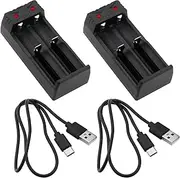 2PCS Charger for Li-Ion Batteries 3.6V/3.7V Battery Charger 92.8x41.1x30.3mm for 18650 18500 18490 16340 14500 22650 26500 26650 Dual Battery Charger Black