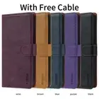 For Samsung Galaxy Z Fold3 4 5 6 Vintage Solid Color Leather Wallet Phone Case