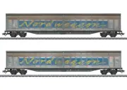 Marklin 48065 HO Transwaggon Habiins 4-Axle Sliding Wall Boxcar (Set of 2)