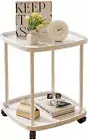 2-Tier Small Square Side Table with 4 Wheels,Movable Round Coffee Table with Whe