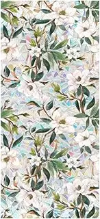 JOONOR Retro Gardenia Flowers Window Privacy Film,Gardenia Stained Glass Window Tint for Home,3D Rainbow Static Cling Sticker for Bathroom Living Room Glass Door,16.93 x 39.37 Inch