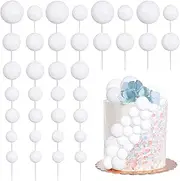 30Pcs Glitter Balls Cake Topper Foam Ball Cake Picks Mini Balloon DIY Cake Insert Topper Decoration for Baby Shower Wedding Anniversary Kids Birthday Graduation Party Cake Decorations White