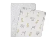 2pc Living Textiles Bedside Cotton Co-Sleeper Fitted Sheet Savanna Pitter Patter