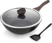 Kordisen Nonstick Wok with Lid, 12 Inch/30 cm Woks & Stir-Fry Pans, Granite Stone Coating for Cooking, Induction Cookware, Compatible with All Stovetops, PFOA Free