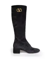 Black Suede V Logo Boots