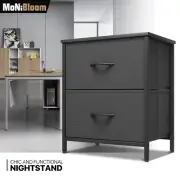 2-Tier Nightstand Bedside Table w/Fabric Drawers End Table Organizer Bin Storage