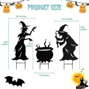 Box- 3 Metal Yard Halloween Decorations Silhouette Witches & Cauldron Garden