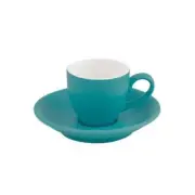 48x Espresso Cup & Saucer Aqua 75mL Bevande Cono Expressso Coffee Cups Hot Drink