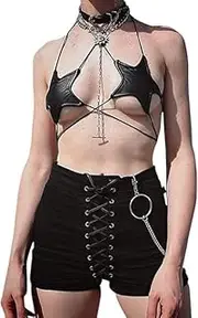 [Generic] Women Shiny Metallic Star Strappy Tube Top Halter Rave Wrap Around Bandeau Bra