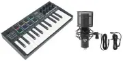 Rockville M25 Black 25 Key USB Wireless Bluetooth MIDI Keyboard Controller+Mic