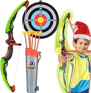 NIDUYONG Bow and Arrow for Kids 8-12, Archery Play Set with Luminous Bow, Toy Set with LED Light, Includes 6 Suction Cup Arrows, Target and Quiver, Indoor & Outdoor Toy for Children Boys & Girls 3-12