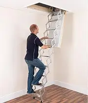 ALUFIX 10-Tread Concertina Loft Ladders - Ideal for Tiny attic Spaces | Easy DIY Fit | Aluminium | Floor to Ceiling 2.46m-2.73m (8.1ft-9.0ft)