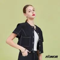 在飛比找momo購物網優惠-【HONOR 山形屋】車線口袋排釦短版外套