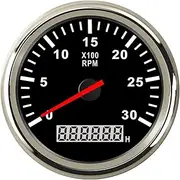 ZFGVGNMTYA 3000 RPM Tachometer Gauge 85mm for Universal Car Boat Tachometer 12V/24V LCD Hour Meter with Red Backlight Car Tachometer(BS)