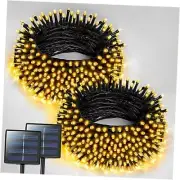2 Pack Solar Christmas Lights Outdoor Waterproof, Total 400 LED Warm White