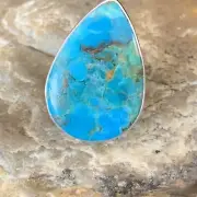 Blue Kingman Turquoise Navajo Sterling Silver Ring Size 8 Adjustable 12791
