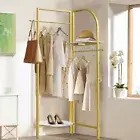 Folding Metal Coat Stand Corner Garment Rack Clothes Rail Wall Hanging Shelf AU