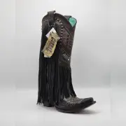Corral Boot Sz 5 Black Western Boho FRINGE Tassel Swarovski Crystal WOMEN
