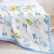 J-pinno Dinosaur Muslin Blanket Reversible 100% Cotton 6 Layer Quilt Twin Bed Blanket Soft Warm Throw Sofa Couch Toddler Kids Boys Cartoon Travel Coverlet Sheet (Dino, Twin 68" X 76")