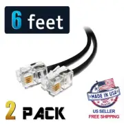 (2 Pack) 6 Feet Black Telephone Cable Rj11 6p4c 72" Phone Line Cord 6ft