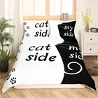 Cat Side and My Side Bedding Set Full Size Black White Cat Duvet Cover Set Mo...