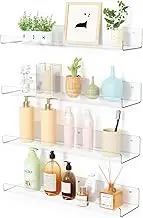 4 Pcs Acrylic Shelves for Wall Storage, 15" Floating Bookshelves Display Shelf Organizer for Kids Baby Vinyl Display Record Holder Magazine Rack Picture Ledge Shelf(Color:Clear)