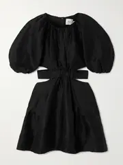 [Aje] Aje - Mimosa Cutout Gathered Linen-blend Mini Dress - Black - UK 12 UK 12 Black