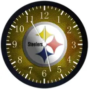 Pittsburgh Steelers Wall Clock Large 12" Black Frame Glass Face Non-Ticking E423