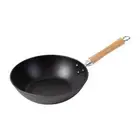 Cast Iron Wok Small 11.5 in Black High-Grade Durable Flat Bottom Maple Handle