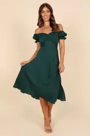 [PUP4] Mickenna Sweetheart Frill Midi Dress - Emerald XS Green