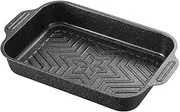 AIMALL 14.17×8.66×2.12in Non-Stick Carbon Steel Grilled Fish Tray with Glass Lid for Induction Cooker Gas Stove Oven Use, Black Rectangular Barbecue Pan with Dual Handles