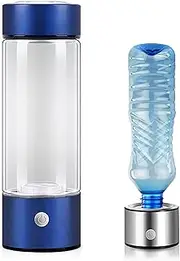 Hydrogen Rich Water Bottle Portable Hydrogen Water Generator Ionizer Electrolysis H2 Water Cup with SPE and PEM Technology Make Hydrogen Content Up to 800-1300 PPB 420 Ml(Blue)