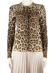 Brown Wool Leopard Knit Cardigan