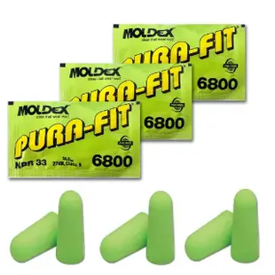 【美國MOLDEX】Pura-Fit超靜音PU慢回彈子彈型隔音耳塞-型號6800綠色1對/包(助眠器NRR33dB降噪 3包超值組)