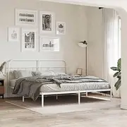 Metal Bed Frame King Size 183x203 cm with BedHead, White Bedroom Furniture with Storage Slats, Bed Base - No Mattress