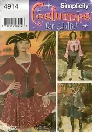 Simplicity 4914 Corset-Style Pirate Costume w Bloomers, Scarf Sz 14-22 UNCUT
