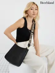 River Island Black Logo Messenger Cross-Body Bag (W67510) | $78