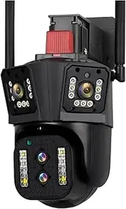 8K UHD WiFi IP Camera Outdoor 10X Optical Zoom Auto Tracking 6K PTZ Four Lens Three Screen Waterproof Security Camera(U/K,8K 10xZoom Add 32G)