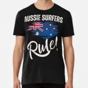 Aussie Surfers Rule! Australian Flag - Off White Text T-Shirt Made in Australia