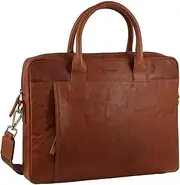 [Pierre Cardin] Leather Multi-Handle Computer Laptop Bag - Tan