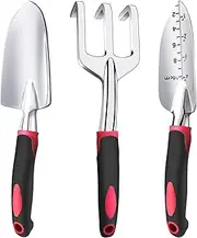 Gardening Tool Kit, Heavy Duty 3-Piece Gardening Supplies, Cultivator Hand Rake, Transplant Trowel, Hand Trowel with Soft Ergonomic Handle for Seedling Soil